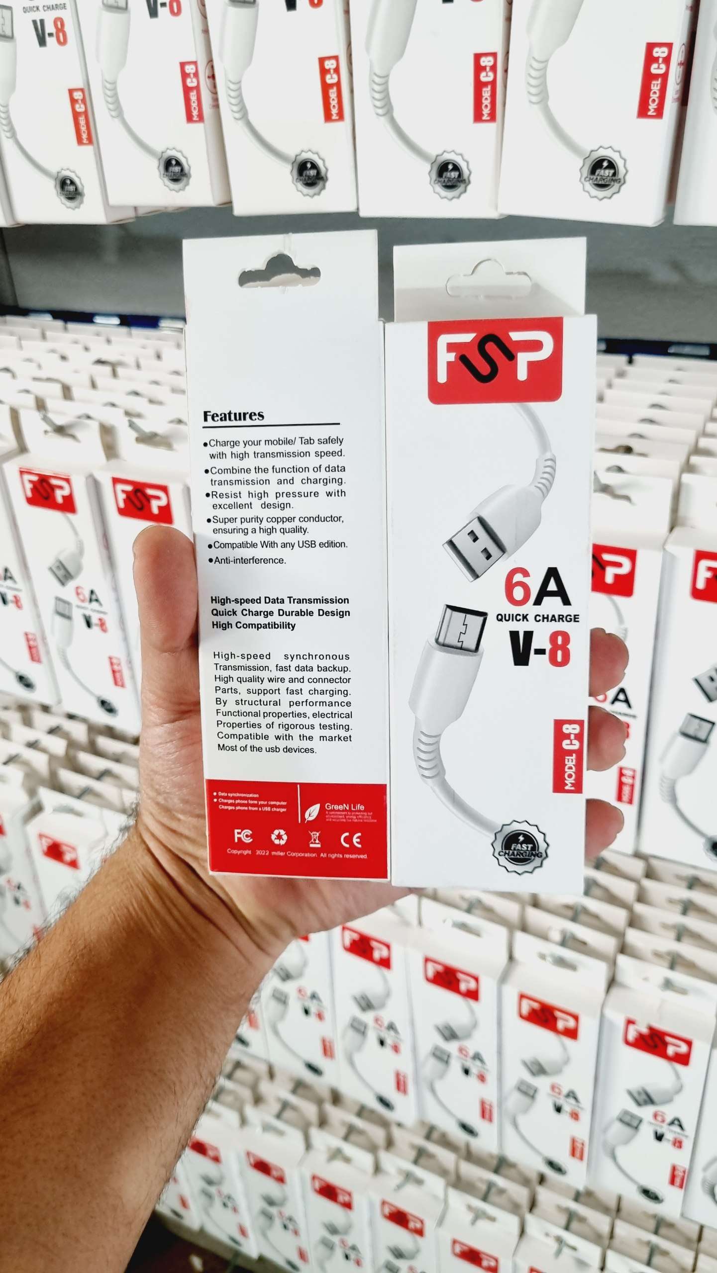 کابل شارژ USB به میکرو USB اف اس پی مدل C-8 – سفید