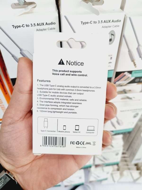 کابل Aux تایپ سی اصلی پکدار - Image 4