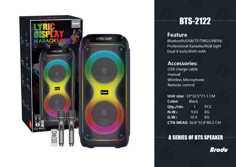 اسپیکر بلوتوثی 💥BTS_2122 💥۲عددمیکروفون بیسیم 💥نشانگرال ای دی نوشتاری 💥TWS