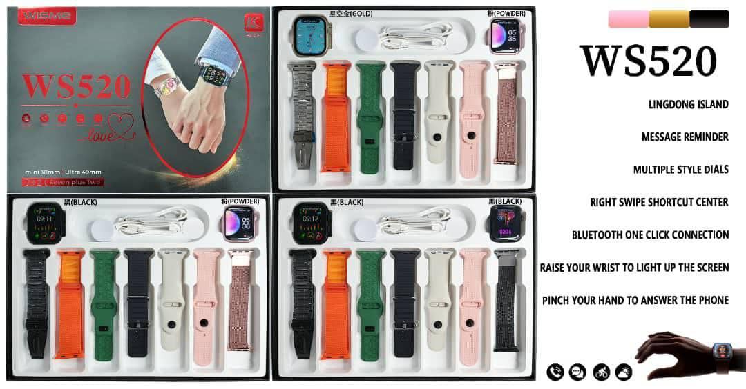 💥ساعت هوشمند 💥WS_520 💥دارای۲عددساعت 🔝یکعددساعت اولترا 🔝یکعددسری۹مخصوص بانوان💥دارای۷عددبند
