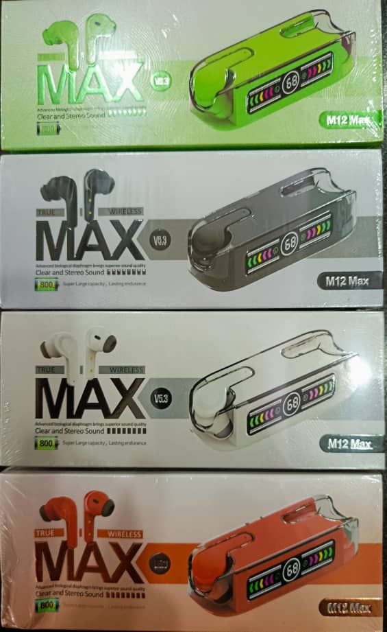 💥ایرپاد 💥MAX 💥M12max 💥ورژن بلوتوث 💥دارای نمایشگر ال ی دی  🔝نشاندهنده شارژ