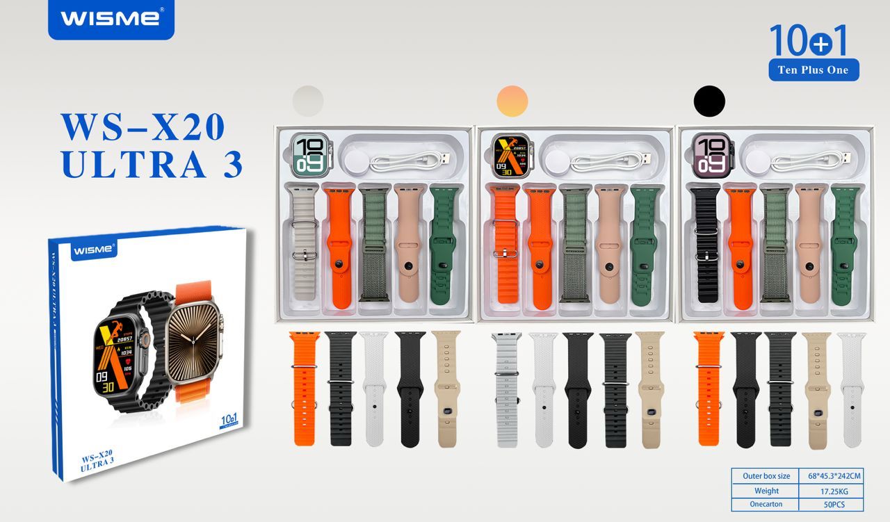 💥ساعت هوشمند 💥Wisme 💥WS_x20ultra3 💥دارای۱۰عددبند 💥شارژروایرلس