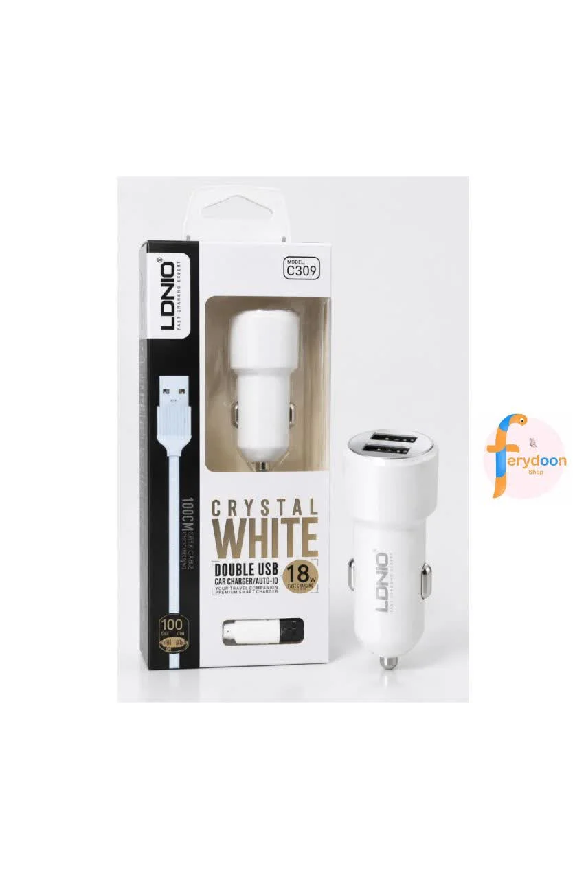 شارژر فندکی الدینیو LDNIO C309 توان 18 وات سری Crystal White به همراه کابل